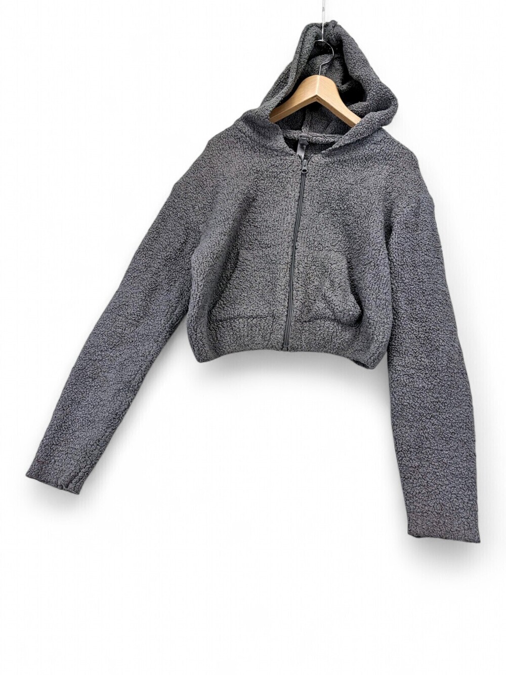 Skims Cozy Sherpa Zip Hoodie Cropped Gray S/M Teddy Fleece Jacket